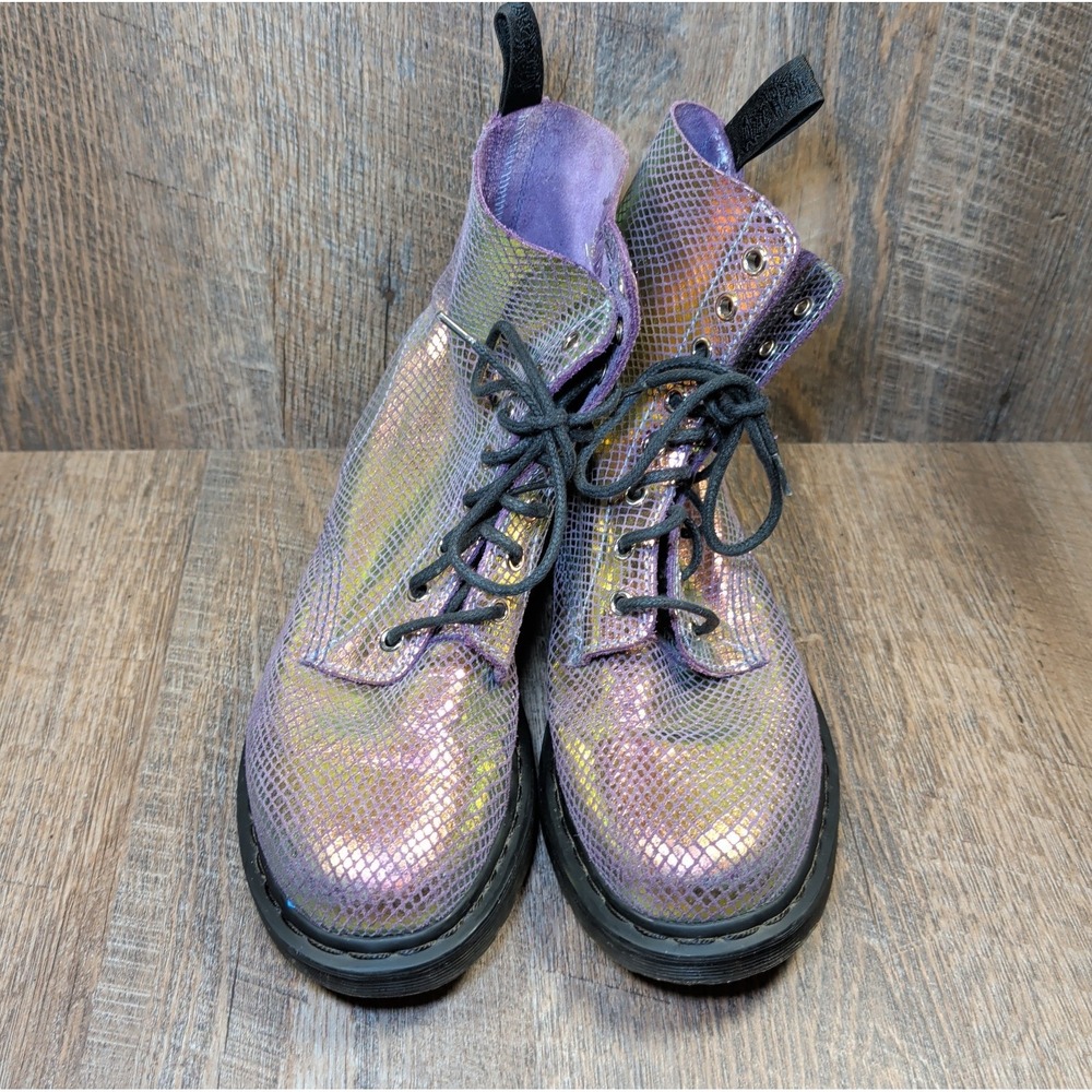 Dr. Martens Women's 1460 Pascal Iridescent Texture Snake Print Boots US 10 Pink - Picture 4 of 12